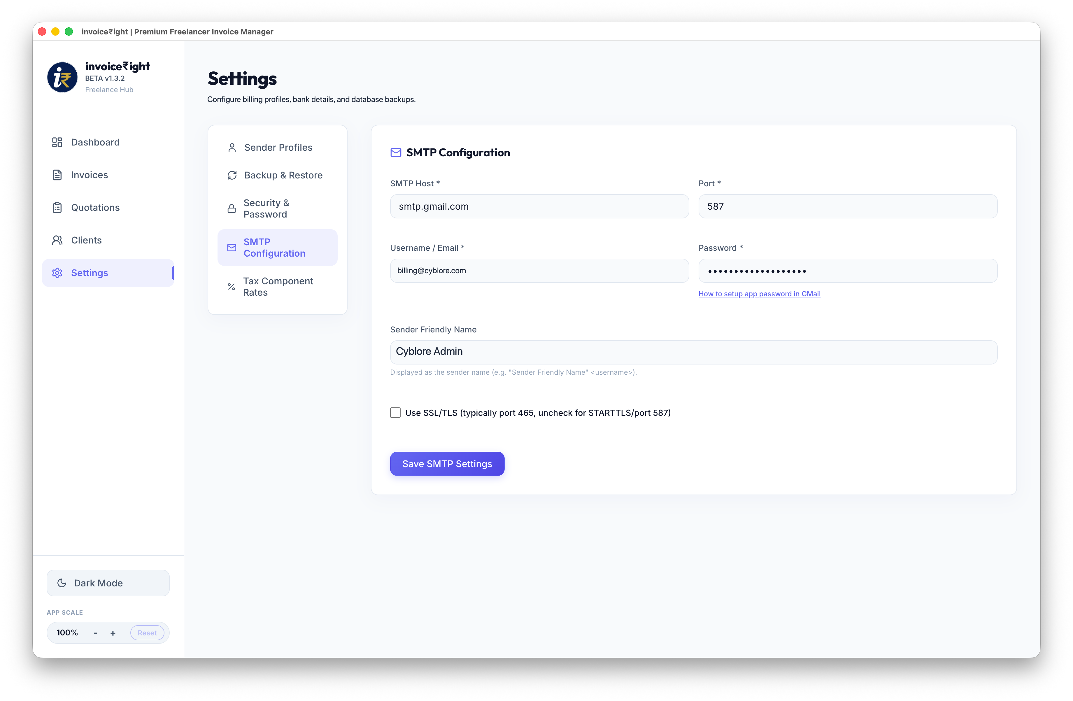 Invoices Listing: Filters by client, dates, and state.