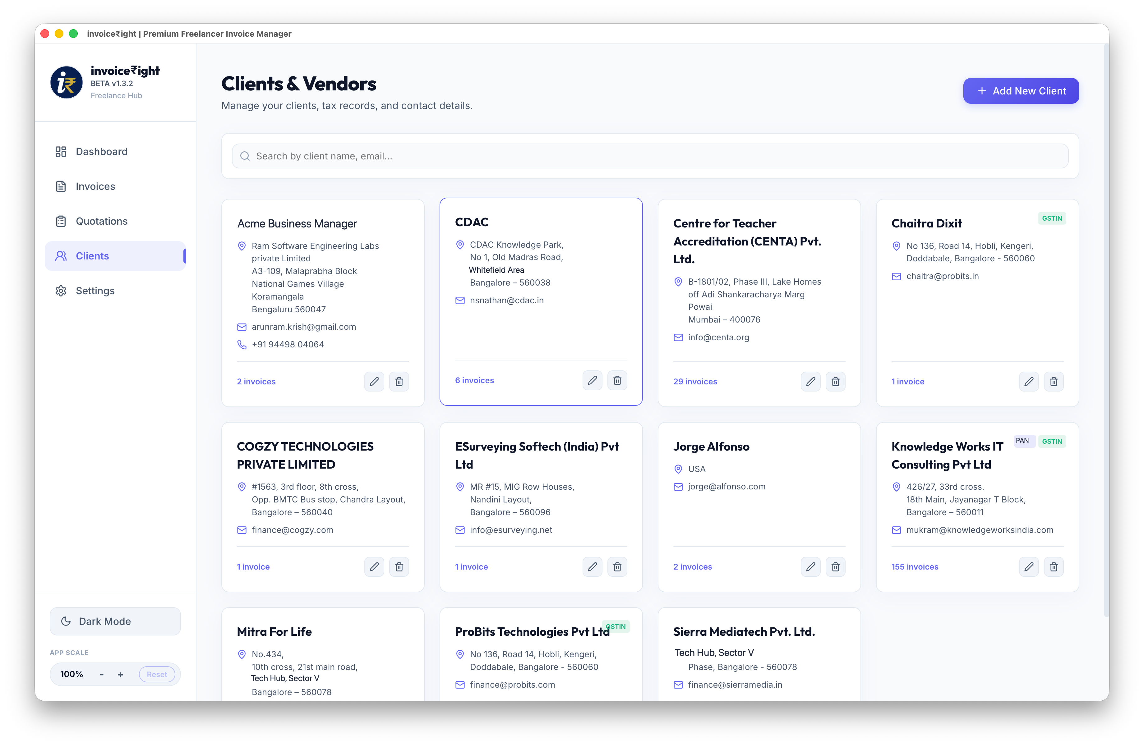 Client Directory: Manage profiles, formats, and address logs.
